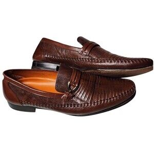 Mezlan Madrid Men's Brown Lizard Leather Dress Loafers Size 10.5 Spain